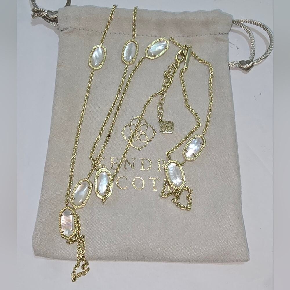 Kendra Scott Kellie Long station Necklace Gold Tone Ivory Mother of Pearl White?